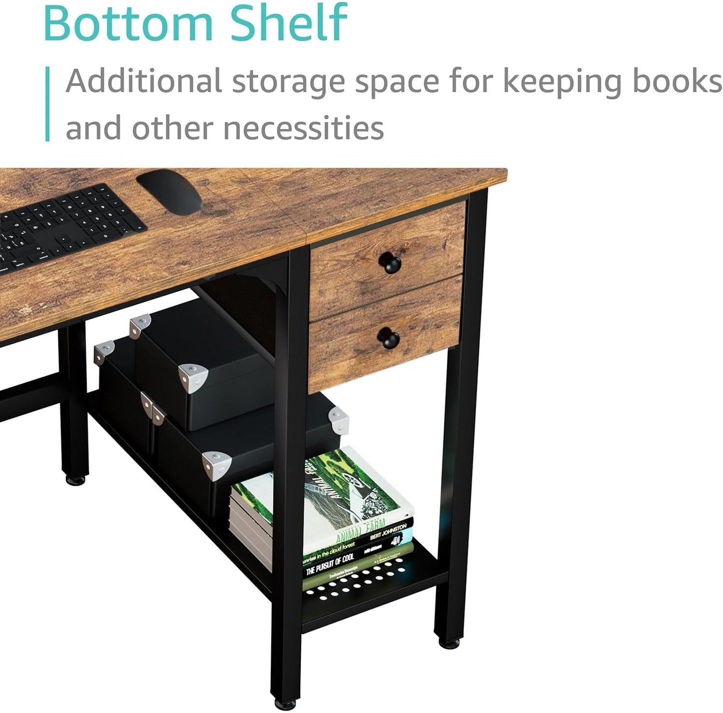 Lufeiya Computer Desk with Drawers - 40 Inch Work Reversible Small Desk for Bedroom Home Office, Simple Study Writing Table PC Desks with Drawer Storage Shelves, Rustic Brown