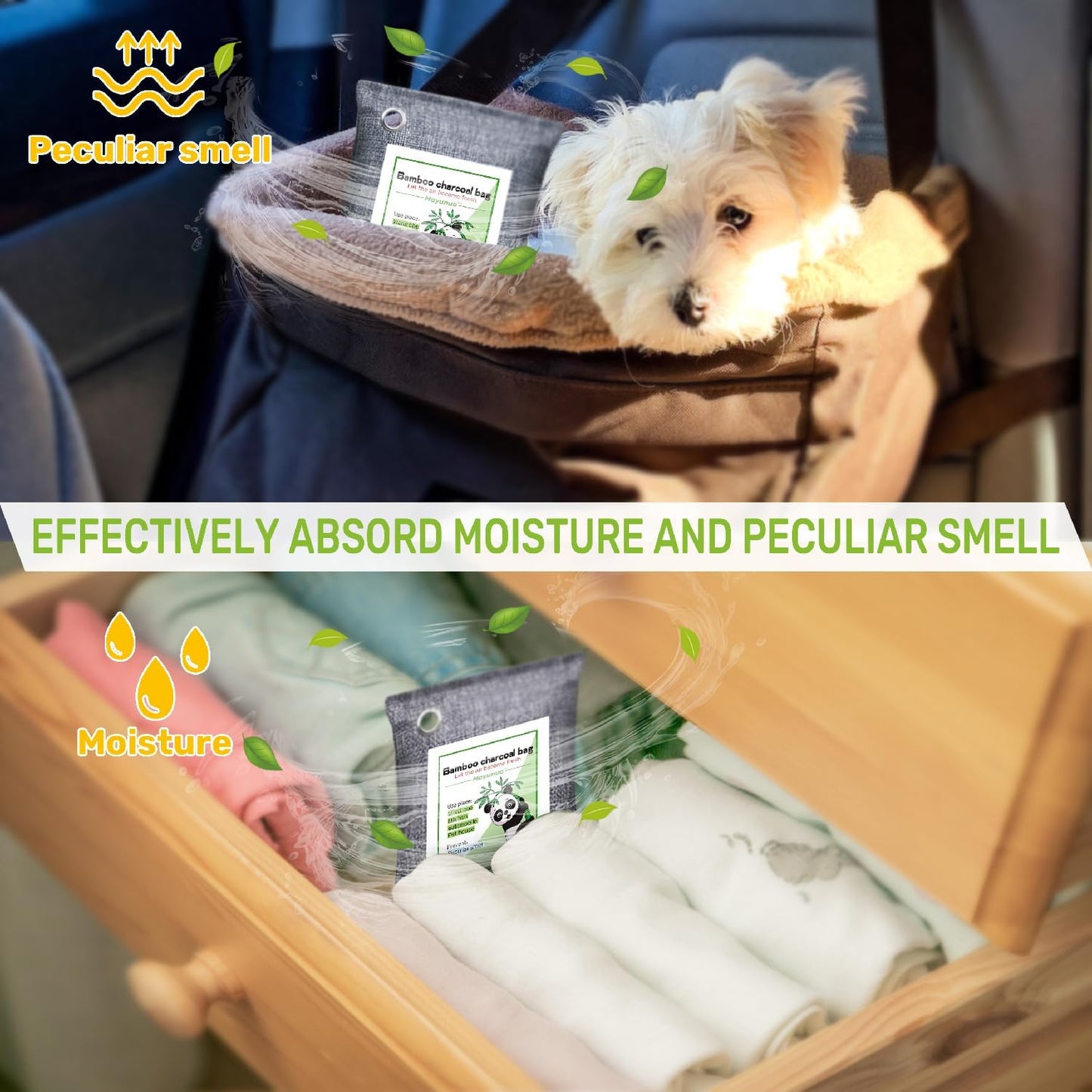Activated Charcoal Odor Absorber for Strong Odor, Basement, Cars, Closets, Shoes, Smoke. 8 Pack Bamboo Charcoal Air Purifying Bags Deodorizer Odor Eliminator for Home