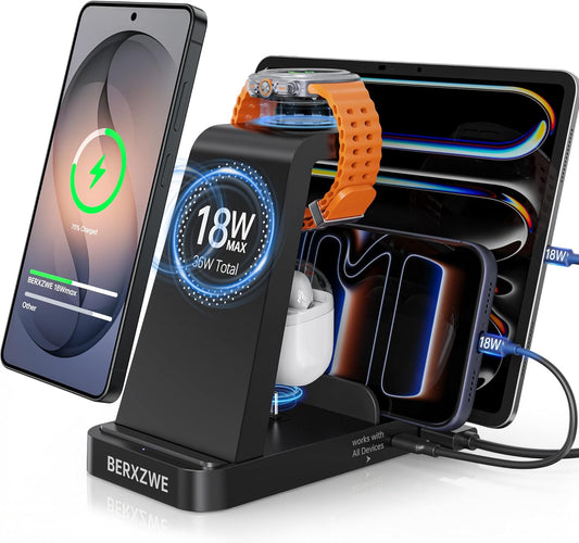 Wireless Charger for Samsung, 5 in 1 Fast Charging Station for Samsung Galaxy Watch 8 7 6 5 4 Galaxy Buds, Charger Dock Stand for S26 Ultra S25 S24-Multi-Device Charger for Samsung Phone Watch Earbuds
