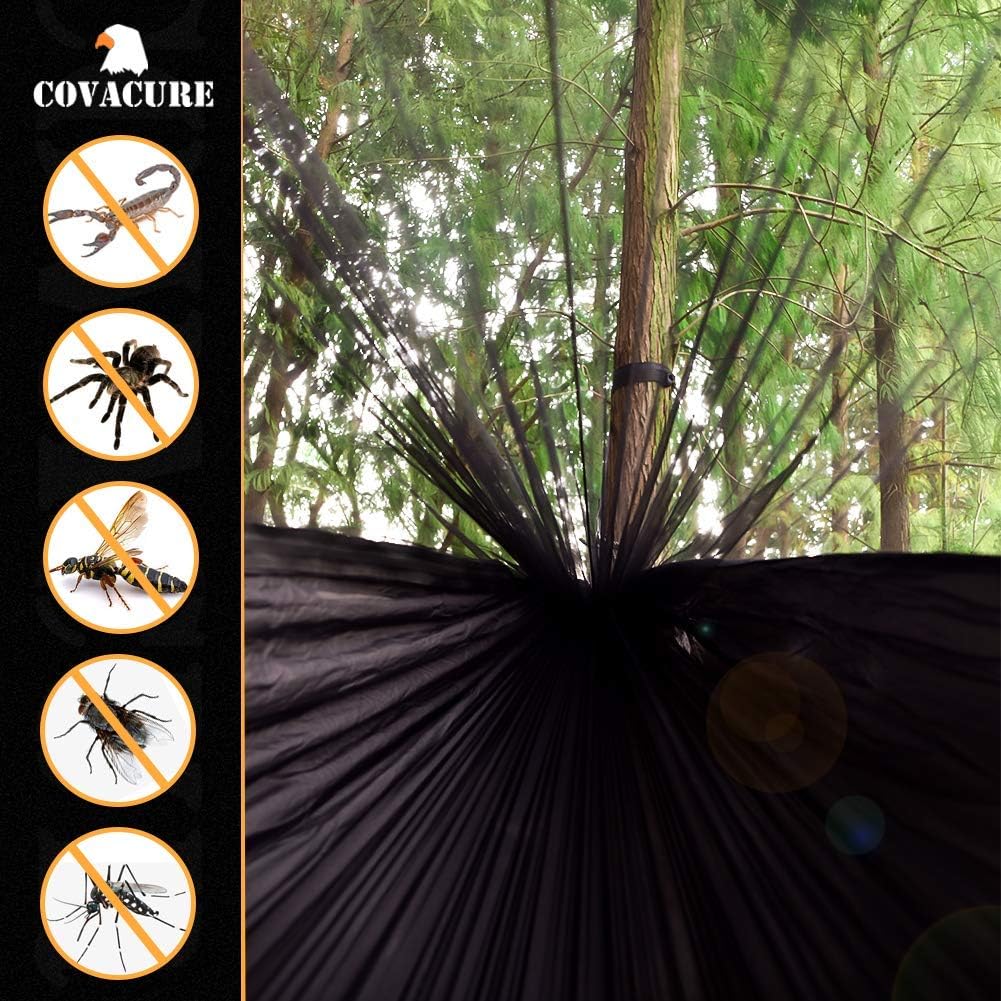 Covacure Camping Hammock - Lightweight Double Hammock, Hold Up to 772lbs, Portable Hammocks for Indoor, Outdoor, Hiking, Camping, Backpacking, Travel, Backyard, Beach (Black)