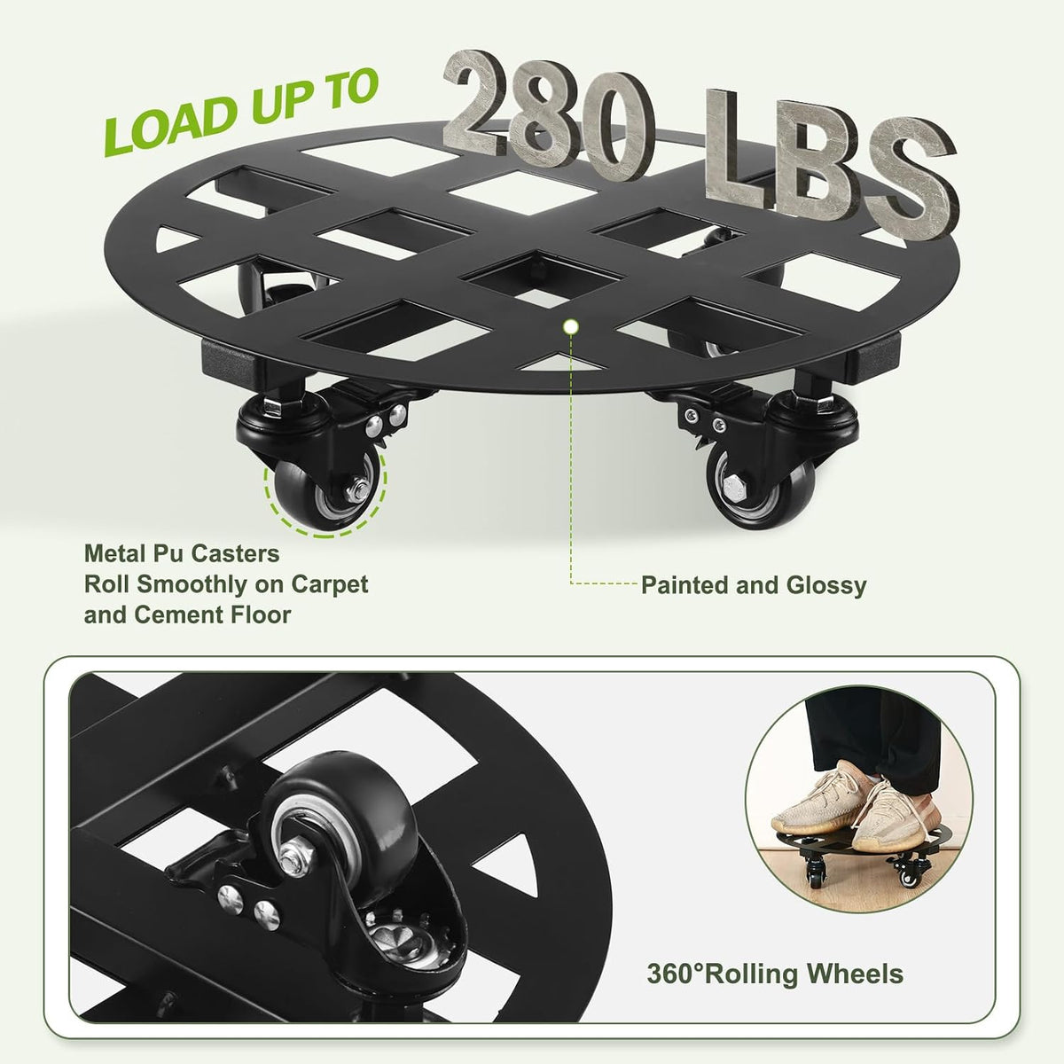 2 Packs 12 inches Large Metal Plant Caddy with Wheels Heavy-Duty Round Plant Stands with Casters Indoor Outdoor Flower Pot Mover Roller Base Garden Dolly Coasters Black, Strong Load Capacity