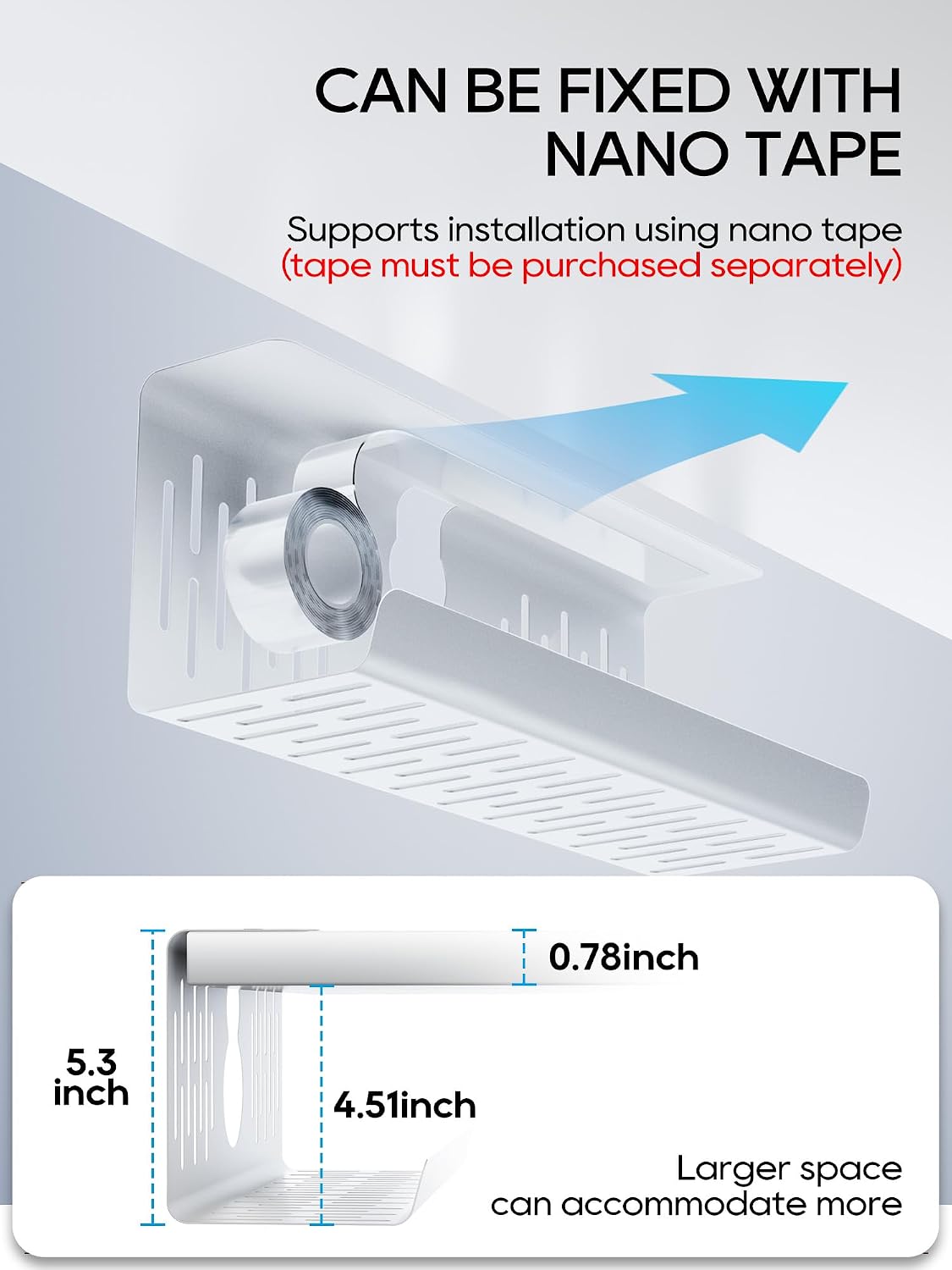 NODOCA No Drill Under Desk Cable Management Tray, 14'' Wire Management, Punch-Free Clamp on, Metal Cable Tray, Wire Organizer Under Desk, Under Desk Basket for Office and Home, White(2 Packs)