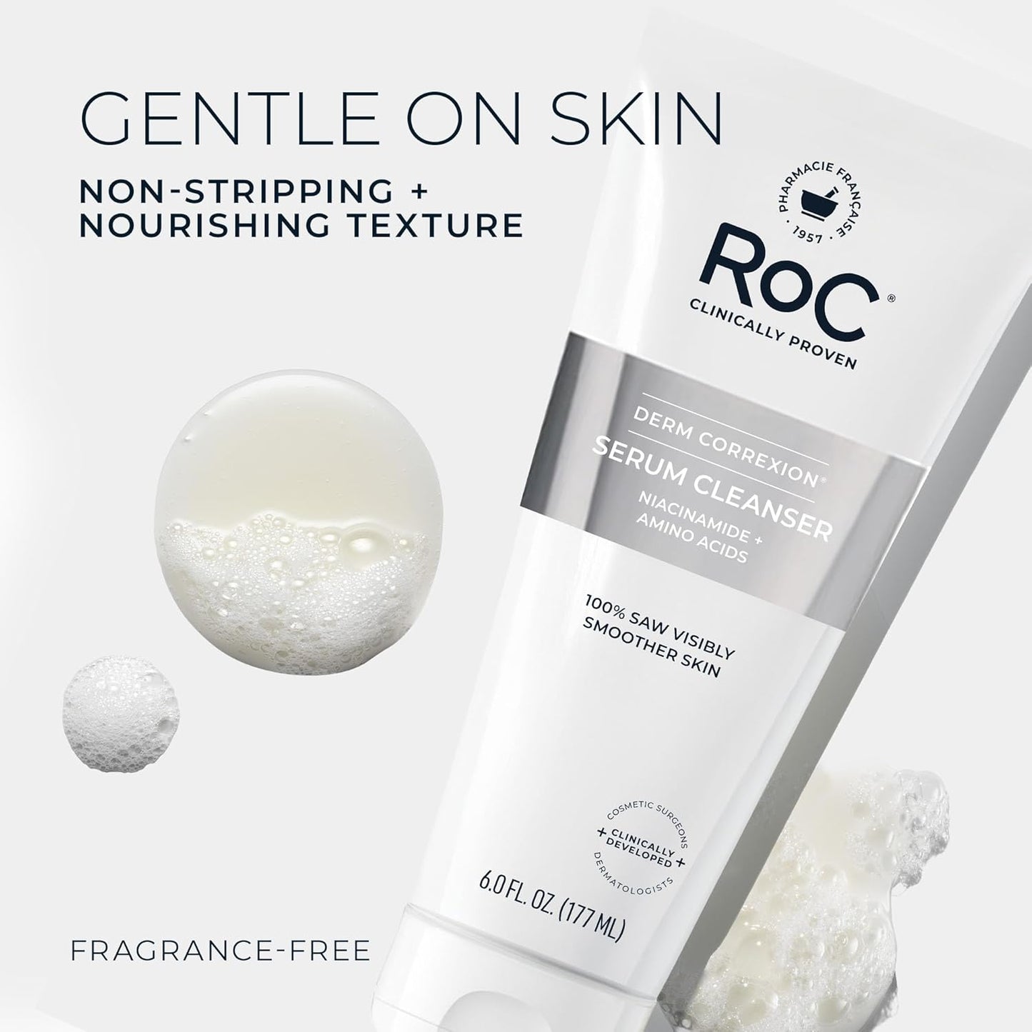 RoC Retinol Correxion Deep Wrinkle Serum Facial Cleanser with Niacinamide for Anti-Aging & Fine Lines, Makeup Remover, Ophthalmologist Tested Skin Care, 6 oz