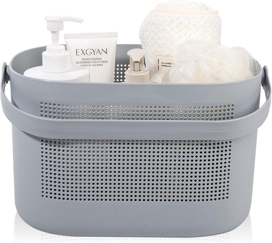 UUJOLY Plastic Storage Baskets with Handles, Shower Caddy Shelf Organizers Basket for Bathroom, Kitchen, Dorm Room, Gray