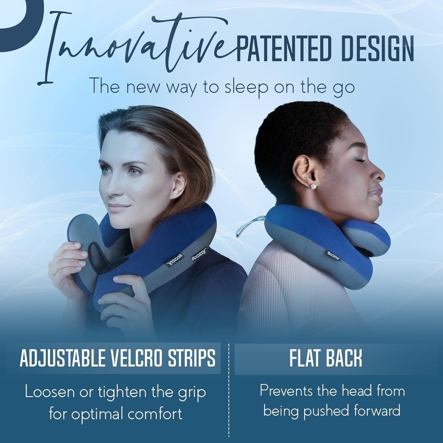 BCOZZY Travel Neck Pillow for Airplane – Patented Double Support for Head, Neck, and Chin. Best for Long Flights, Plane Sleeping, and Car Rides. Adjustable Size. Fully Washable. Carry Bag. Large, Gray