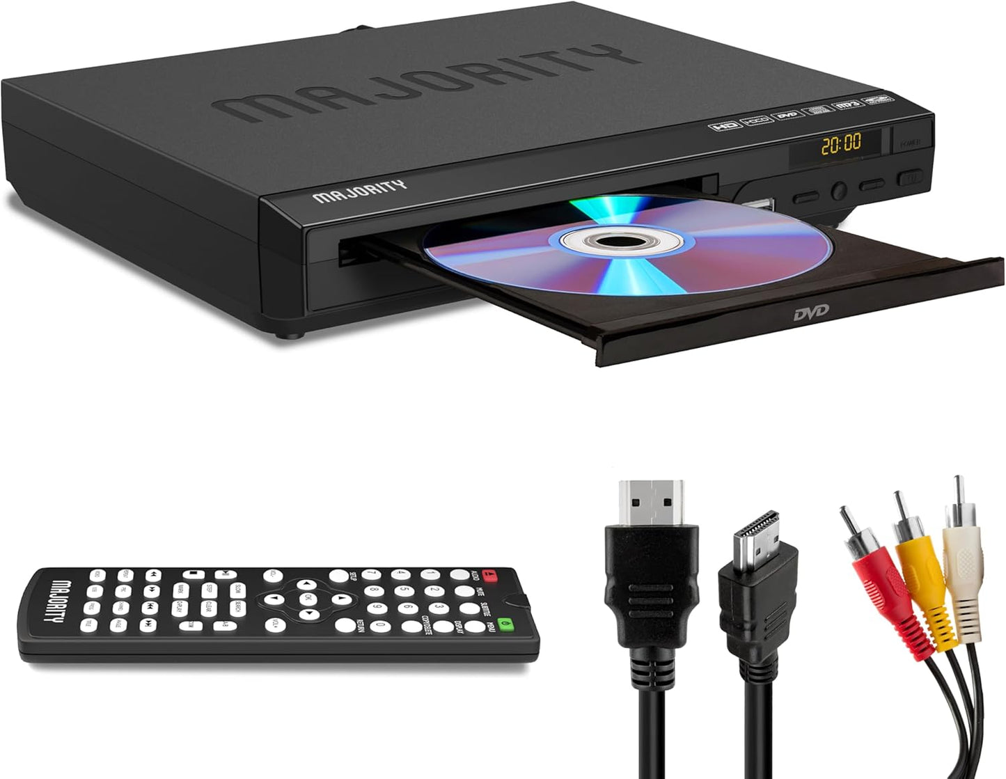 2026 Model HDMI DVD Player for TV | 1080P Region Free DVD-Players for Smart TV | Mini DVD Player with USB, CD & MP3 | HDMI Cable, RCA Cable & Remoted Control | MAJORITY DVD