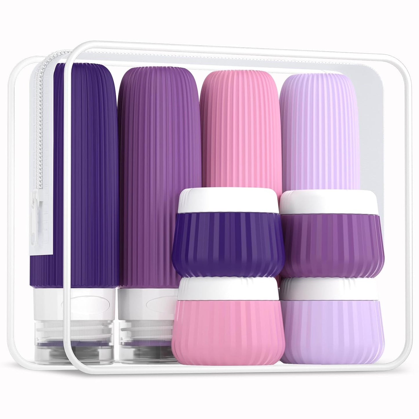 Mrsdry Travel Bottles 8 Pack, TSA Approved 3 oz Travel Toiletries Containers with Clear Bag, Leak Proof Silicone Squeezable Essentials Jars