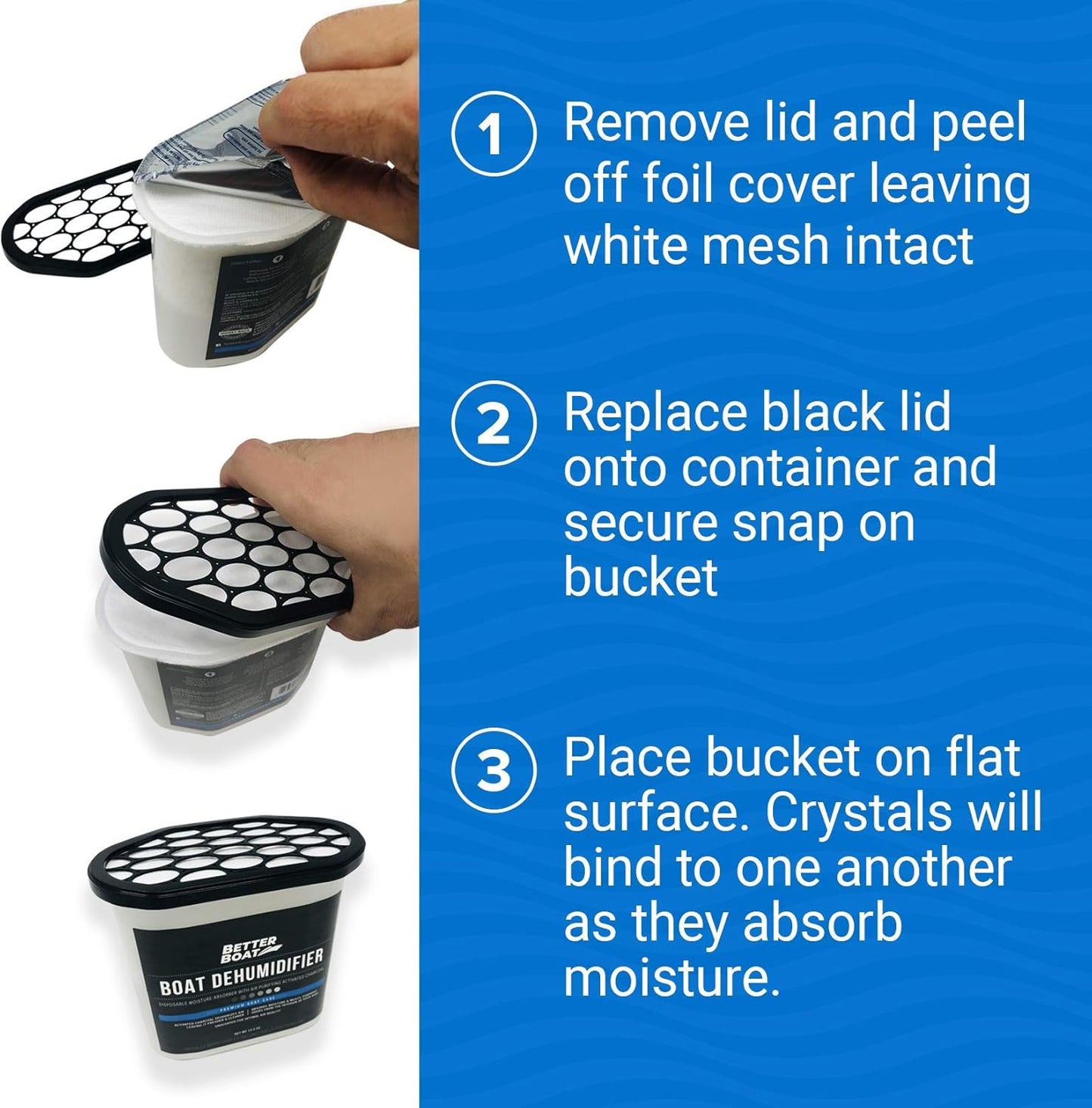 Moisture Absorber 6 Pack with Activated Charcoal Dehumidifier Bucket, Unscented Odor Absorber for Closet Basement Bathroom Boat RV, Disposable - Better Boat