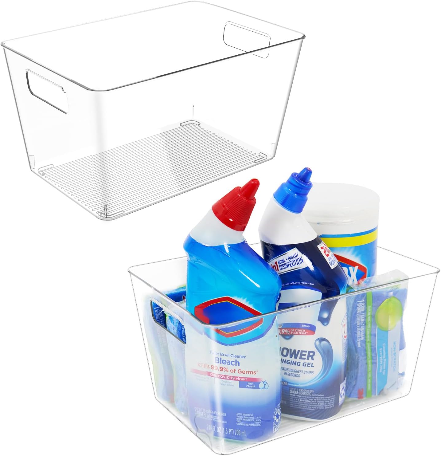6 Pack Clear Plastic Storage Bins, 11" Large Pantry Organizer Bins with Handles, Plastic Containers for Refrigerator,BPA-Free Perfect for Kitchen,Fridge,Cabinet,Pantry(Cream)