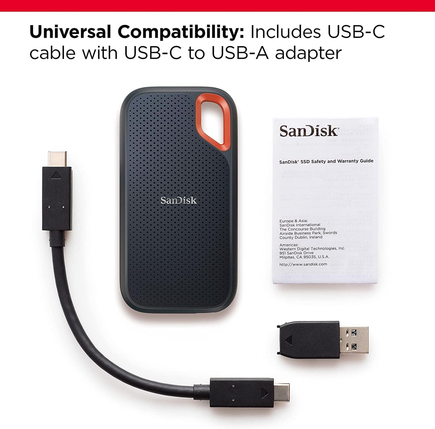 SANDISK 1TB Extreme Portable SSD (Old Model) - Up to 1050MB/s, USB-C, USB 3.2 Gen 2, IP65 Water and Dust Resistance, Updated Firmware - External Solid State Drive - SDSSDE61-1T00-G25