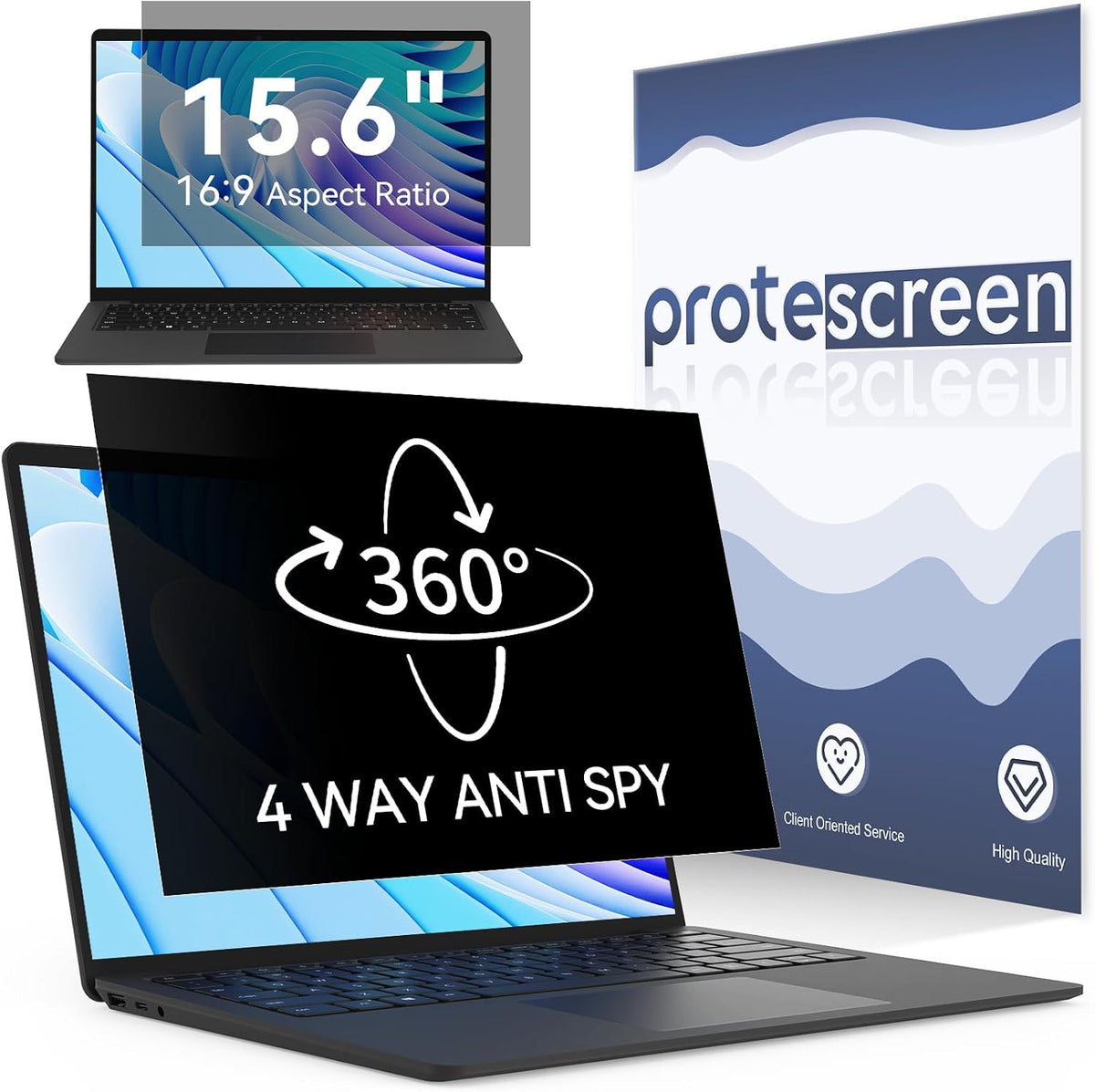 360° Laptop Privacy Screen 15.6 Inch for 16:9 Computer, 15" Monitor 4 Way Privacy Anti Glare Protector Blue Light Filter Shield Film Compatible with Lenovo/Hp/Dell/Acer/Asus/Thinkpad/Envy/Toshiba