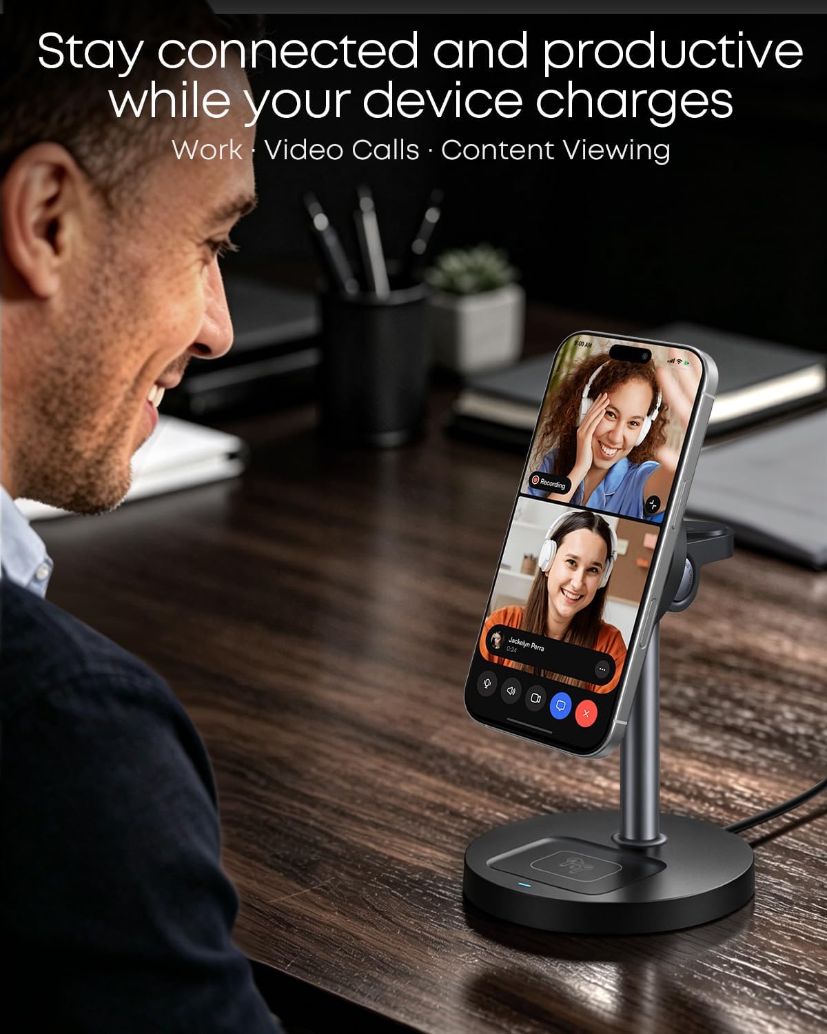 3 in 1 Magnetic Wireless Charging Station, 15W Charger for iPhone, Black | Compatible with iPhone 12-17 Series, Apple Watch & AirPods, Charges 3 Devices Together, 18W Adapter Included, 3-Year Warranty
