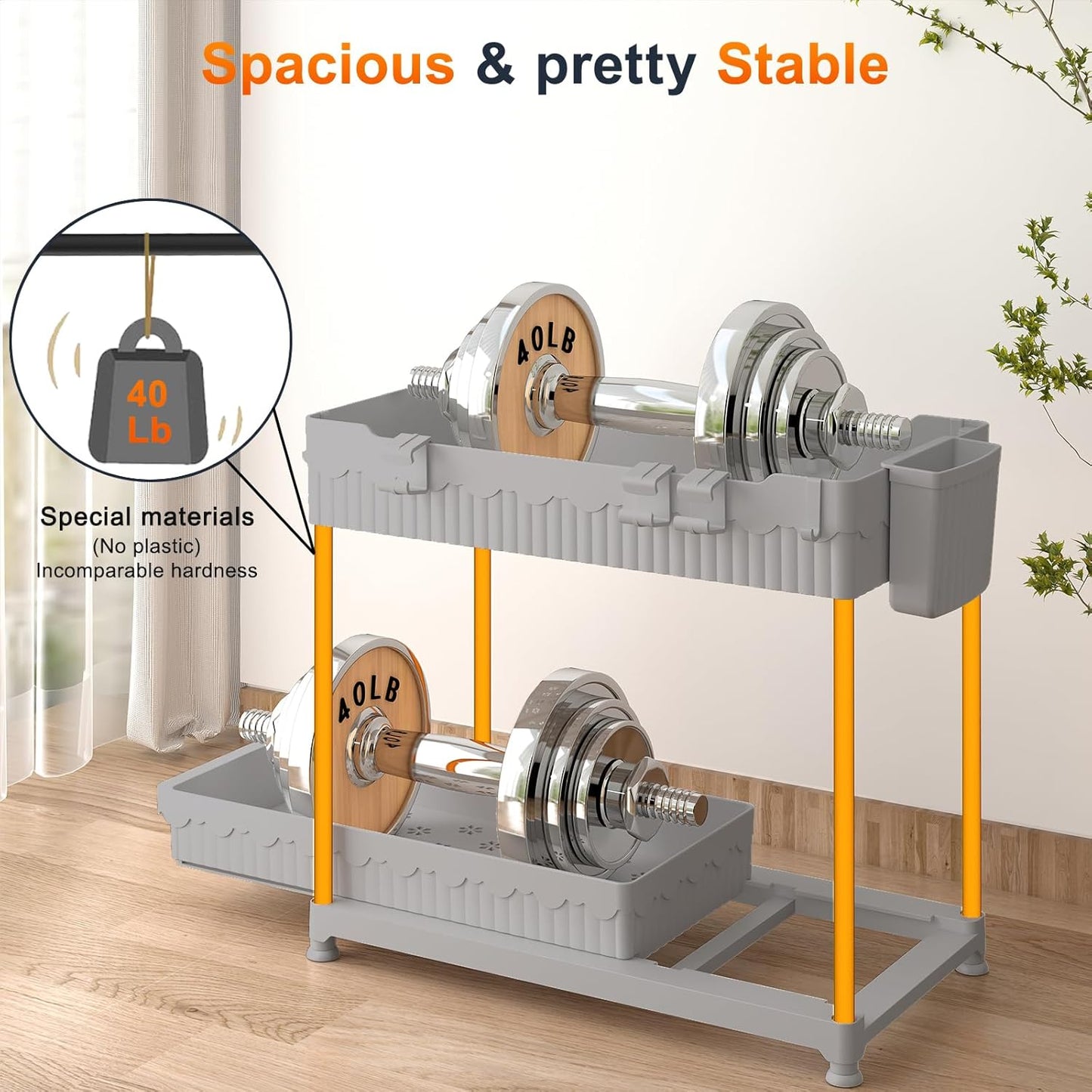 Sevenblue Under Sink Organizer, Bathroom Organizers and Storage, 2 Tier Multi-Use Pull Out Cabinet Organizer with Hang Hooks and Cups (Gray, 4 Pack)