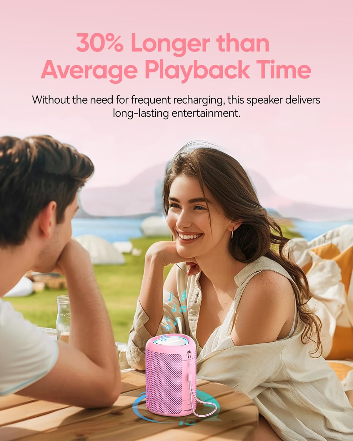 Portable Bluetooth Speaker Beach Essentials: Powerful Crystal Clear Sound/Dynamic Light/IPX5 Waterproof/All Day Playtime/Wireless BT 5.3/TWS Paring, Dad Gifts, Outdoor|Travel|Camping|Pool Accessories