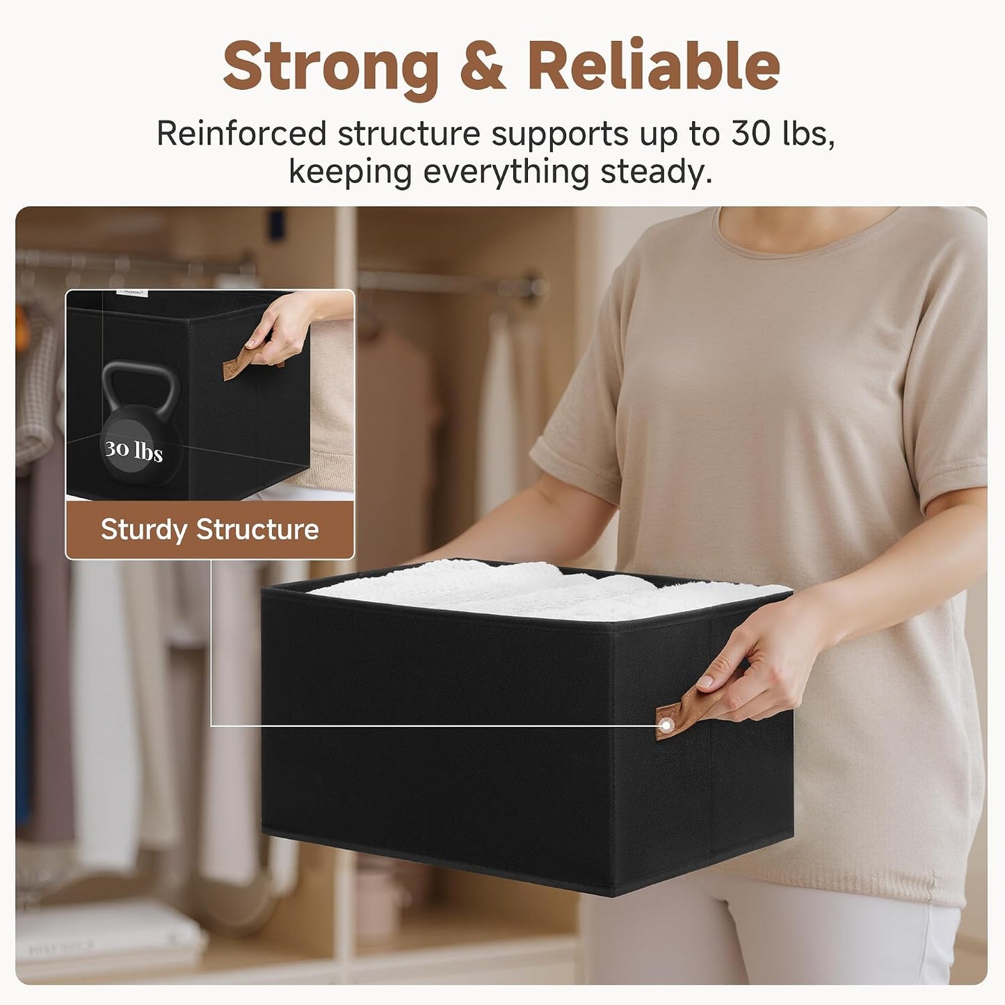 StorageWorks Closet Storage Bins, Black, Large, 3-Pack | Storage Bins for Shelves, Closet Organizers and Storage Baskets, Fabric Clothes Organizer, Foldable Laundry Baskets