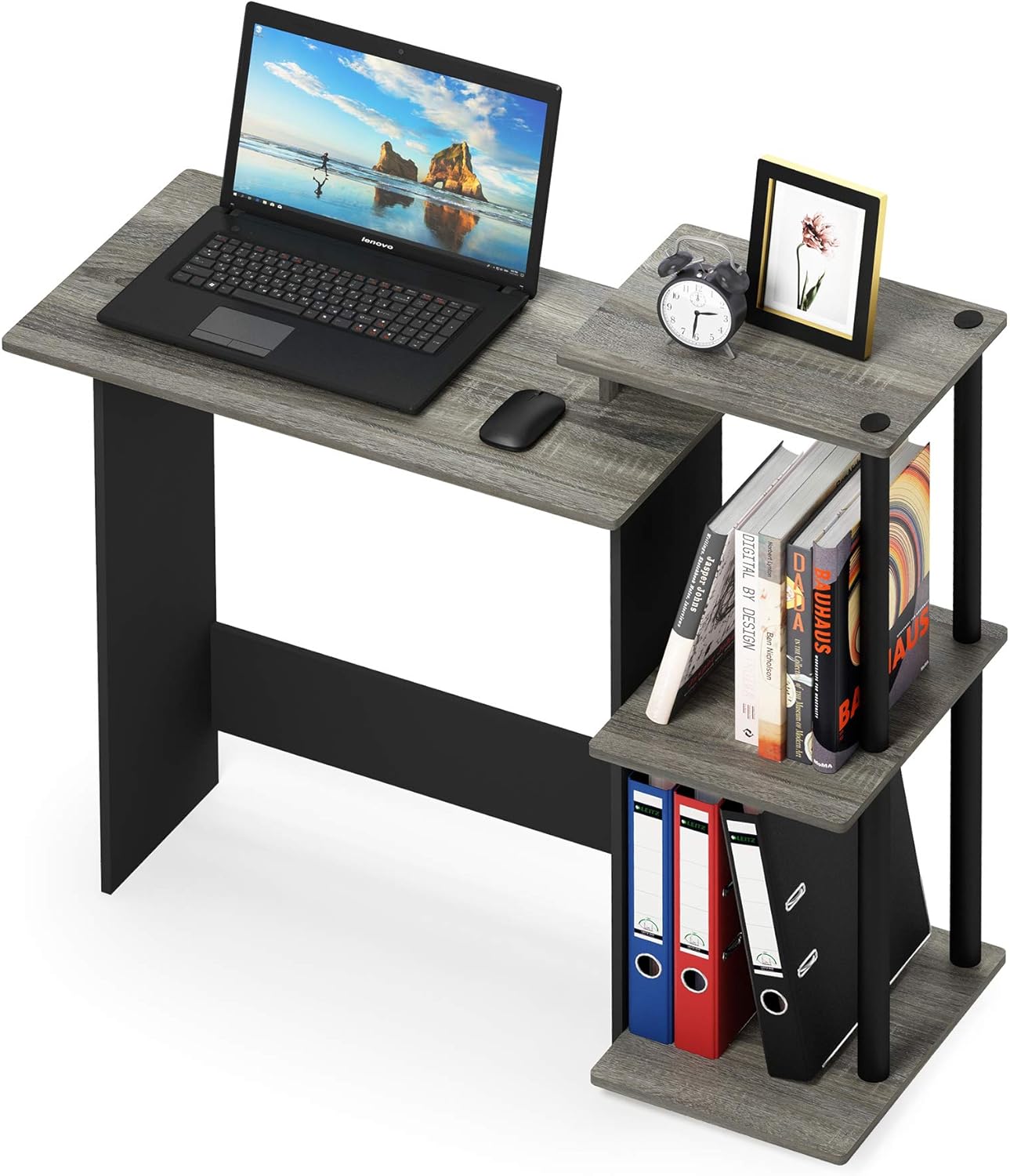 Furinno EFFICIENT Desk, 28.6" Wide Gaming Desk with 3 Open Side Shelves, Laptop Notebook Computer Desk, Office Desk for Home Office, Study Room, Dorm, Bedroom, French Oak