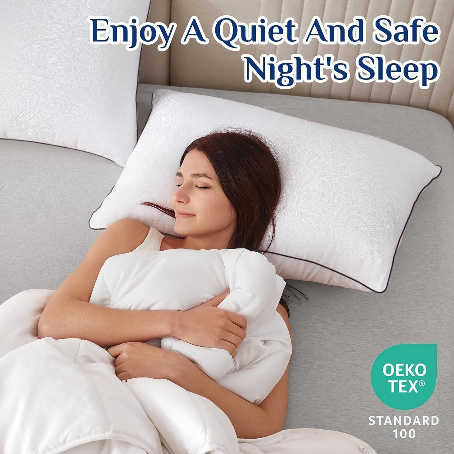 JOLLYVOGUE Pillows Queen Size Set of 4 for Sleeping, Soft and Supportive Bed Pillow with Down Alternative Filling for Side and Back Sleepers, Hotel Collection