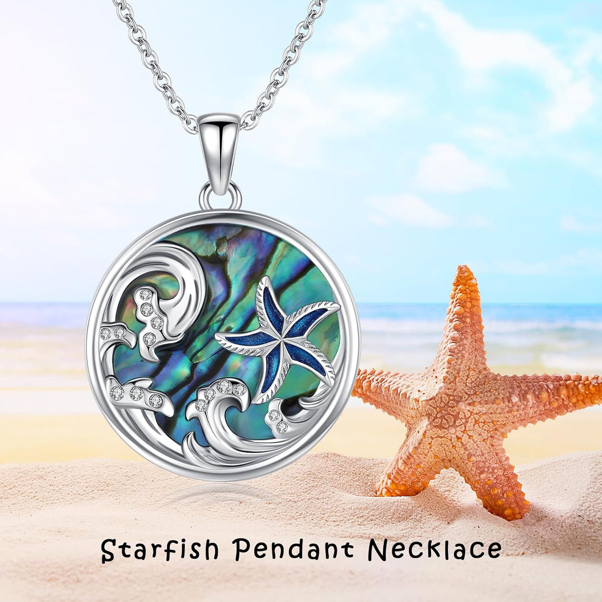 Ocean Necklace 925 Sterling Silver Wave Pendant Necklace Ocean Jewelry Beach Gifts for Women Friends Mom