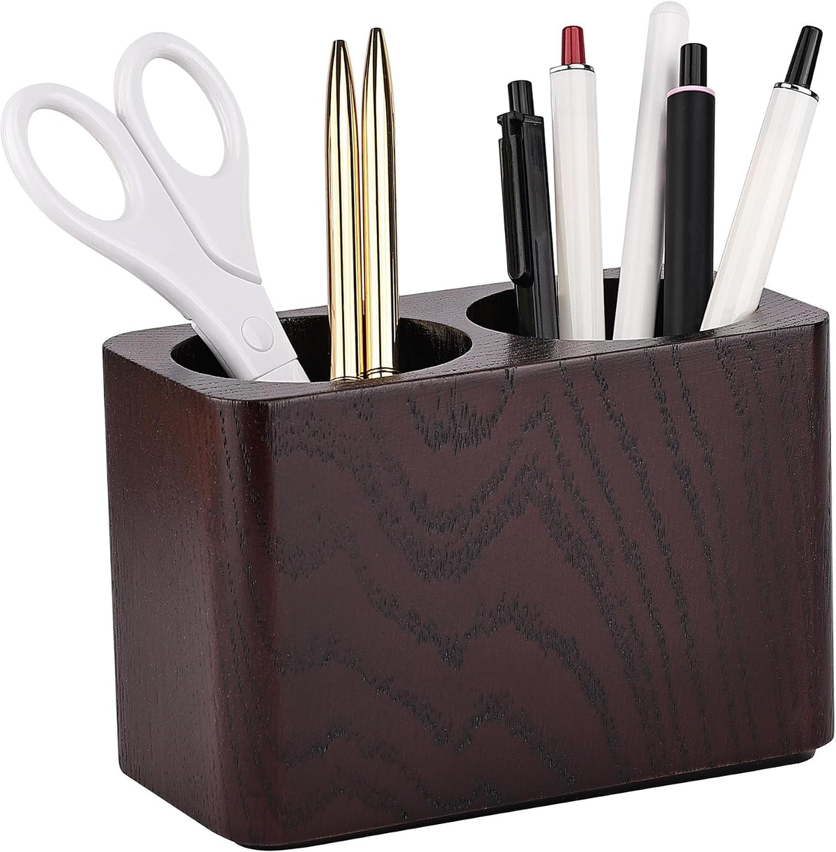 Oak Solid Wood Pen &Pencil Holder for Desk, Office Stationery Organizer, Table Pencil Cup Stand,Desk Accessories Holder, Two Cups Practical Design. (Nature Oak)