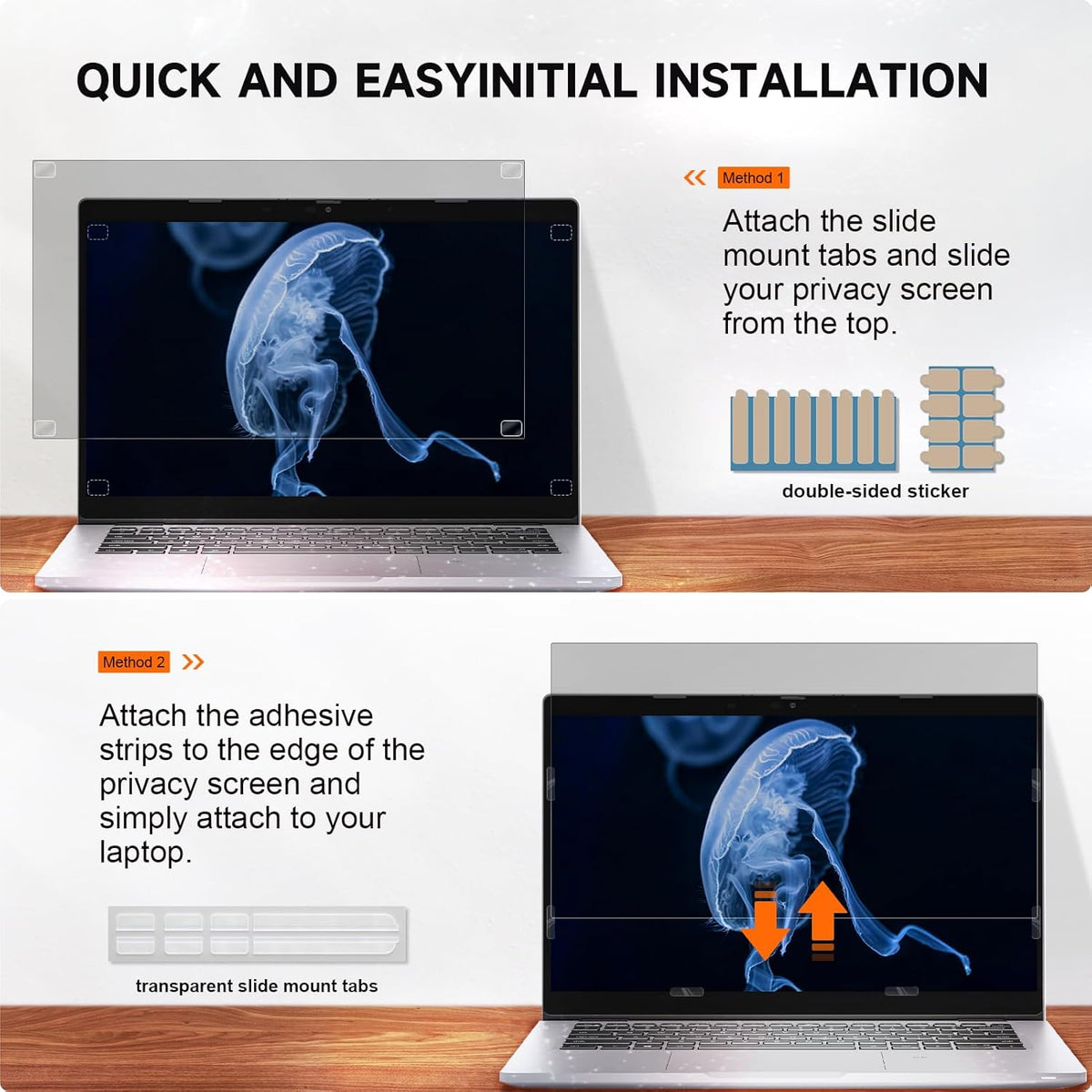 Mamol [2 Pack] 14 Inch Laptop Privacy Screen for Lenovo/HP Envy/Dell/Acer/Asus/Thinkpad, 16:9 Aspect Removable Anti Glare Blue Light Privacy Screen Filter, Laptop Security Shield 14 In