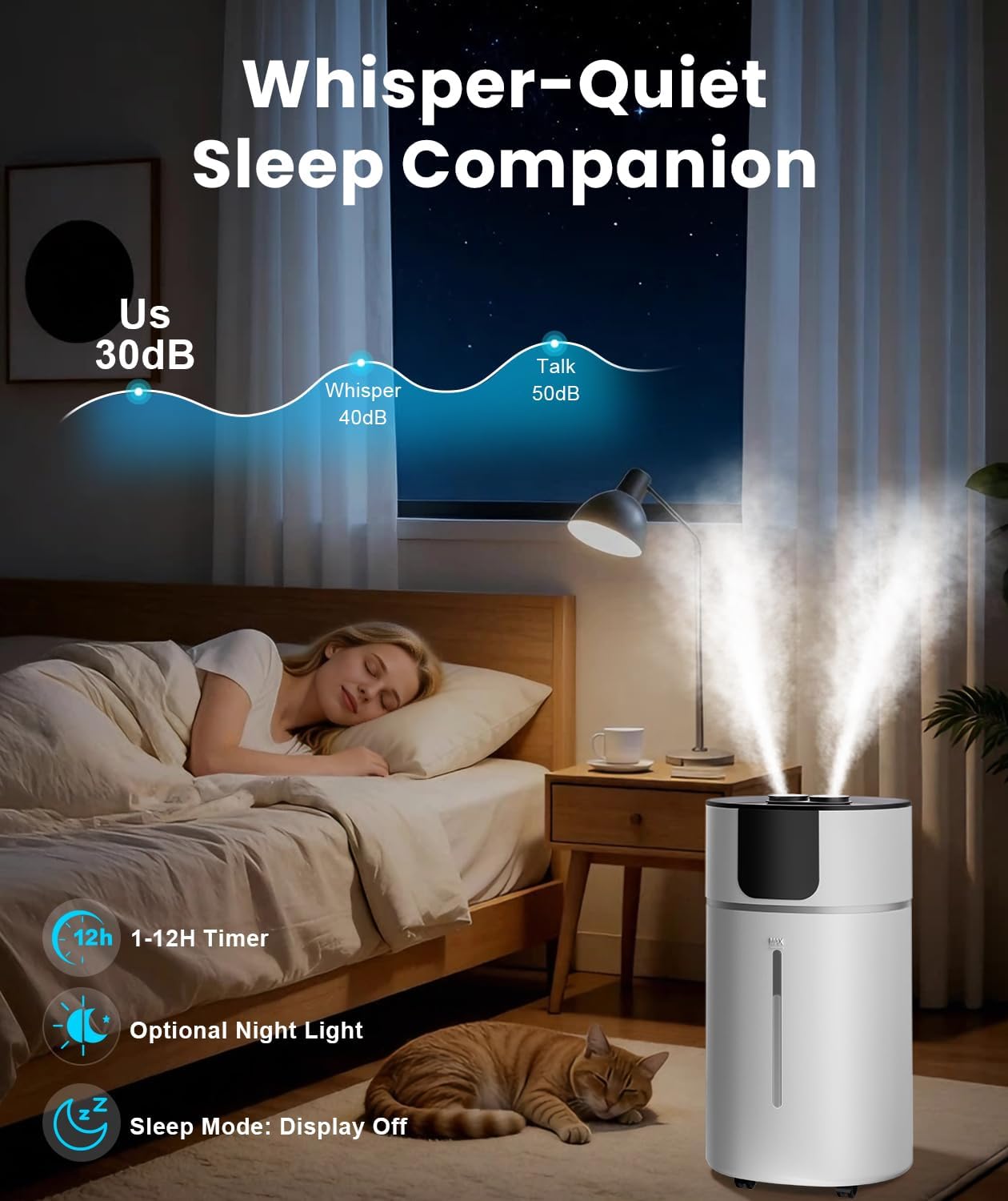 AreShark 4.2 Gal/16L Humidifier Large Room, Cool Warm Mist 2000ft² Whole House Air Humidifiers for Bedroom, Plants, Adults, 60H Runtime, Humidity Setting, Easy to Clean, Top Fill, Extension Tube