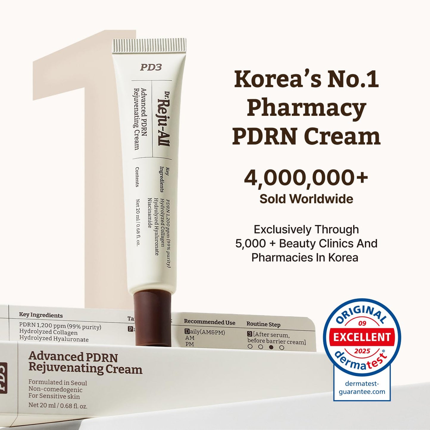 Dr.Reju-All PDRN Rejuvenating Cream – Rejuall PDRN Face Moisturizer – Optimal 1200ppm for Glass Skin & Plumping – Korean Pharmacy Anti-Aging Skin Care Face Cream - 0.7 Fl Oz