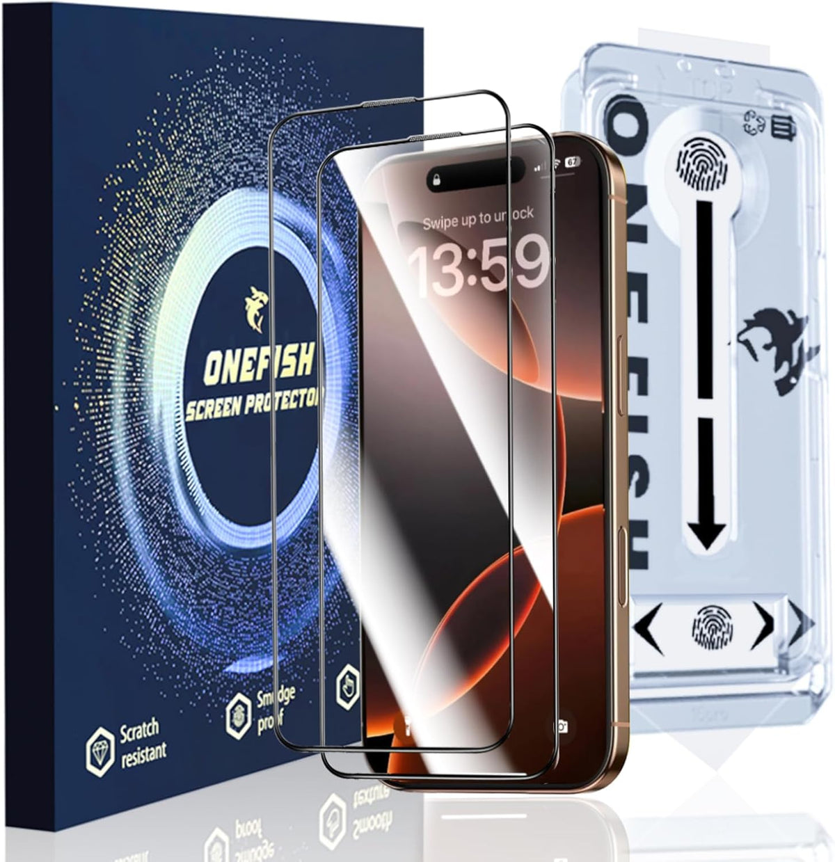 OneFish Full Edge Coverage Tempered Glass Screen Protector for IPhone 15 Plus/IPhone 14 Pro Max 6.7 inch 2 Pack Edge Reinforcement, Self-Aligning Installation, Case Friendly HD Screen Protectors