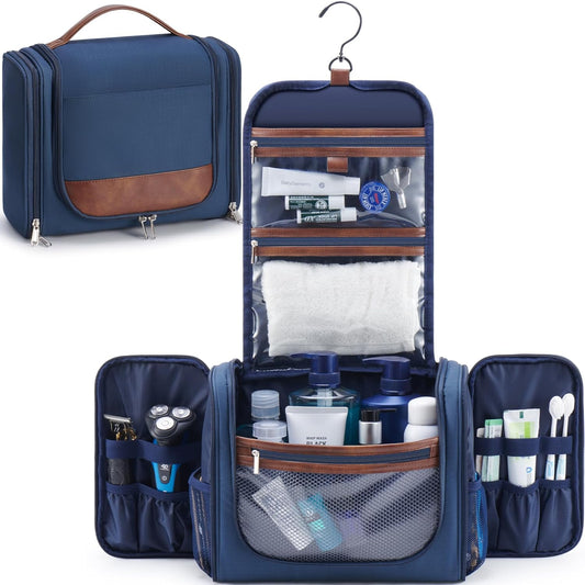 Ralnitote Large Hanging Toiletry Bag for Men, Travel Bathroom Bag with Hook, Hygiene Bag Organizer for Shower, Shaving & Grooming Essentials, Navy