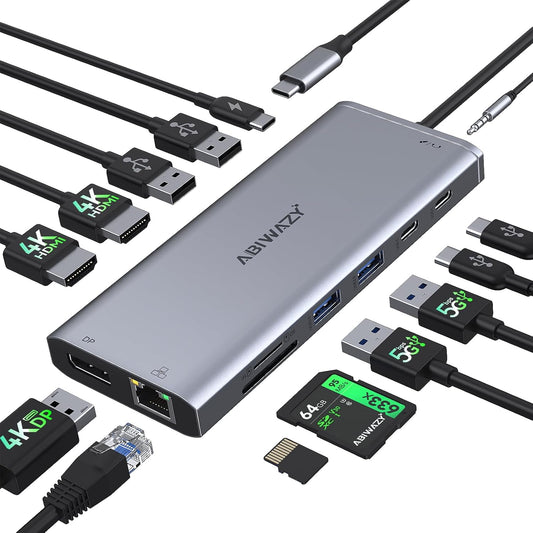 USB C Docking Station 3 Monitors USBC Hub Laptop Dual Monitor Multi Adapter