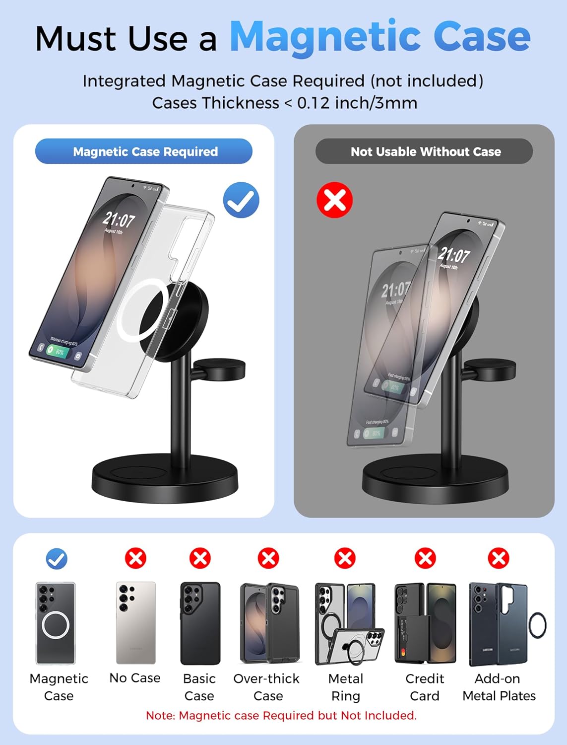 Magnetic Wireless Charger for Samsung, 3 in 1 Super Fast Charging Station Compatible with MagSafe, Phone Charger Stand for Samsung Galaxy S26 Ultra S25 Z Fold/Flip 7, Watch Ultra 8 7 6, Buds 4/3 Pro