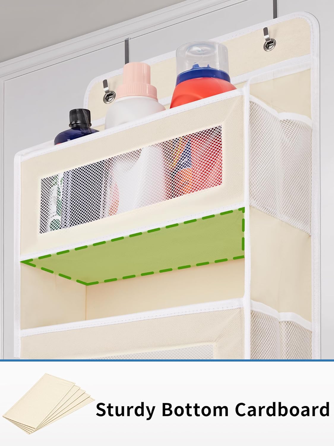 JARLINK Over The Door Organizer Storage, 5 Shelf Hanging Door Organizer with 5 Large Capacity Pockets, Anti Tilt 44 lb Load Behind Door Storage for Bedroom, Bathroom, Pantry, Nursery, (Beige)