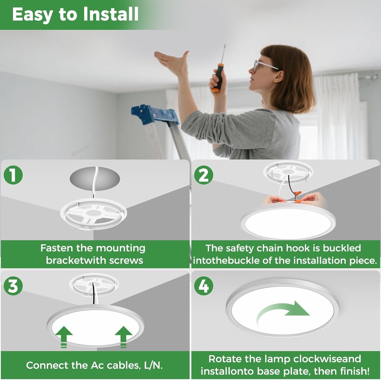zemty 4Pack LED Flush Mount Ceiling Light, 12Inch 24W Dimmable Ceiling Lights Fixture, 5 Color Temperatures (3000K-6500K) White Round Ceiling Lamp for Bedroom, Kitchen, Hallway,Bathroom