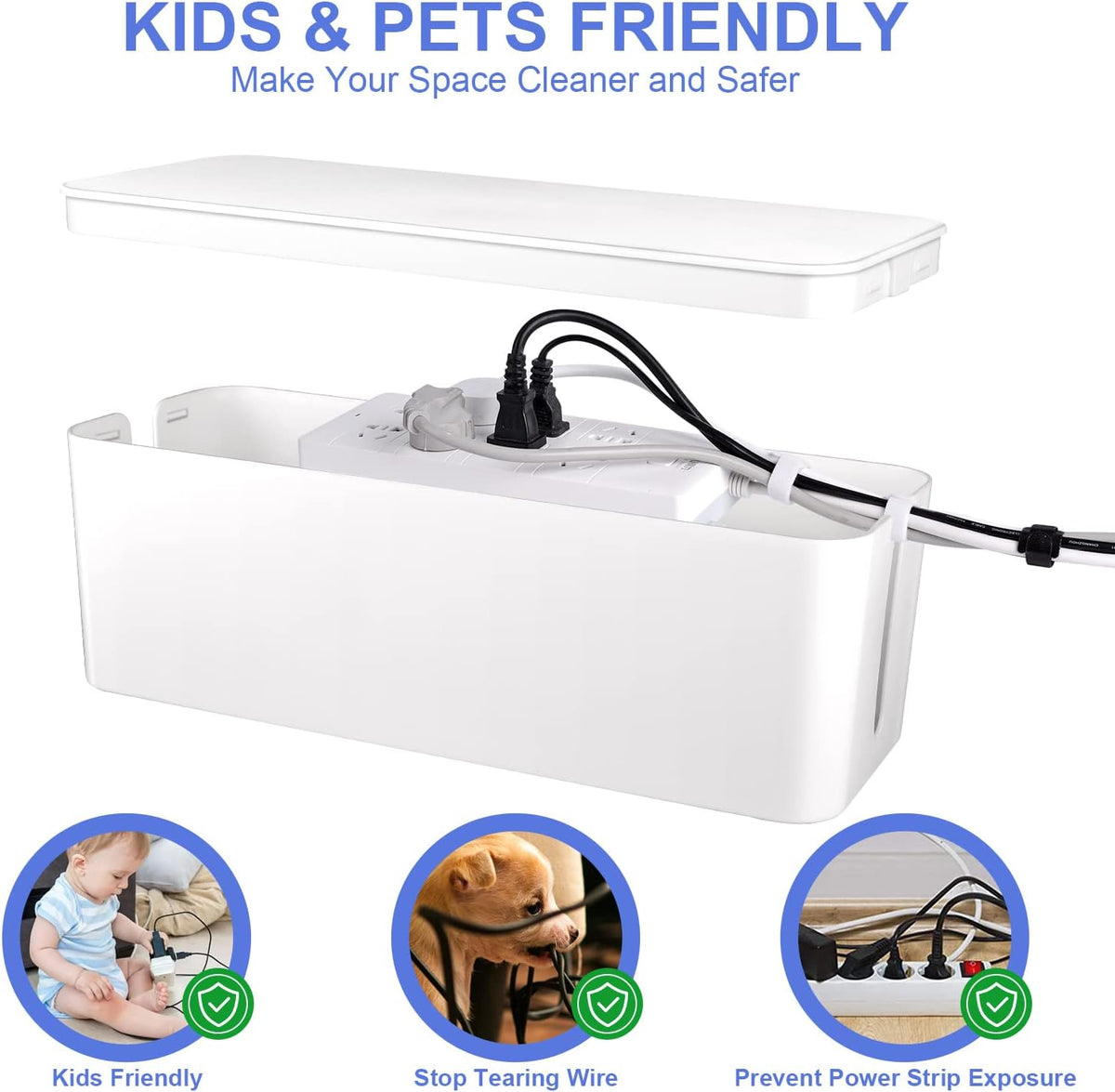 3 Pack Cable Organizer Box, Cable Management Box for Surge Protector
