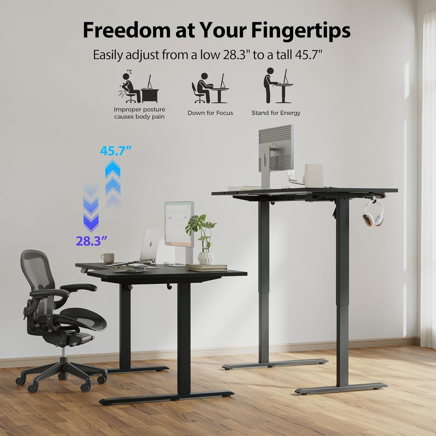 Agilestic Electric Standing Desk, Height Adjustable Desk, 55 x 32 Inch Sit Stand up for Work Office Home, L Shaped Ergonomic Rising Computer Table with Memory Preset, Black
