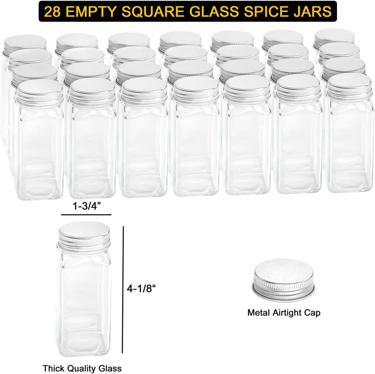 SpaceAid Spice Rack Organizer with 32 Spice Jars, 386 Spice Labels, Chalk Marker and Funnel Set for Cabinet, Countertop, Pantry, Cupboard or Door & Wall Mount - 32 Jars, 15.3" W × 10.8" H, Black
