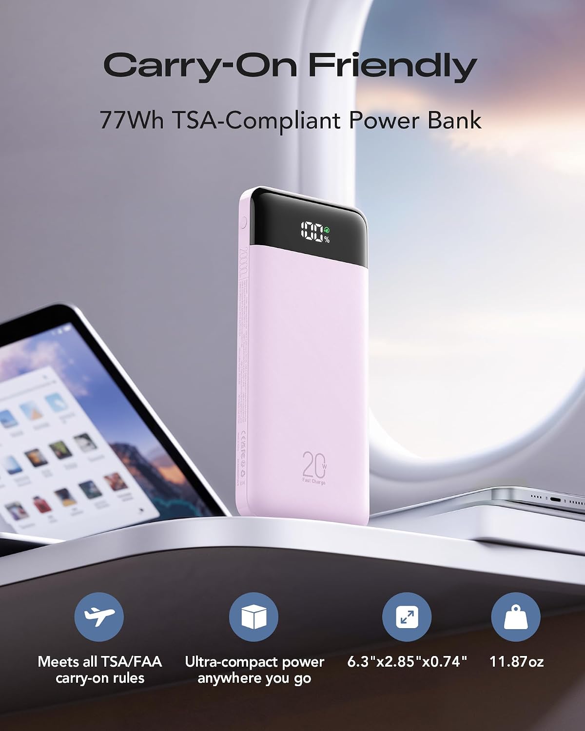 Orfeika 20000mAh Power Bank, Portable Charger with 4 Built-in Cables