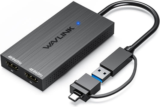 WAVLINK USB 3.0 & USB C to Dual HDMI Adapter 4K@60Hz for Dual Monitor, DisplayLink USB C HDMI Adapter for Apple Mac M1-M5/Macbook Neo, Windows 10/11, ChromeOS (No Linux/iPad/iOS/HDCP), Driver Required