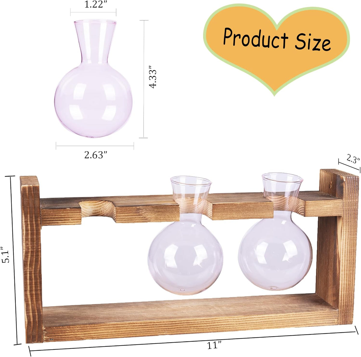 Kingbuy Glass Plant Terrarium Propagation Station, 3 Bulb, Pink | Colored Vases with Retro Wood Stand, Wall Mounted & Desktop, Indoor Garden Planter, Home Kitchen Wedding Decor