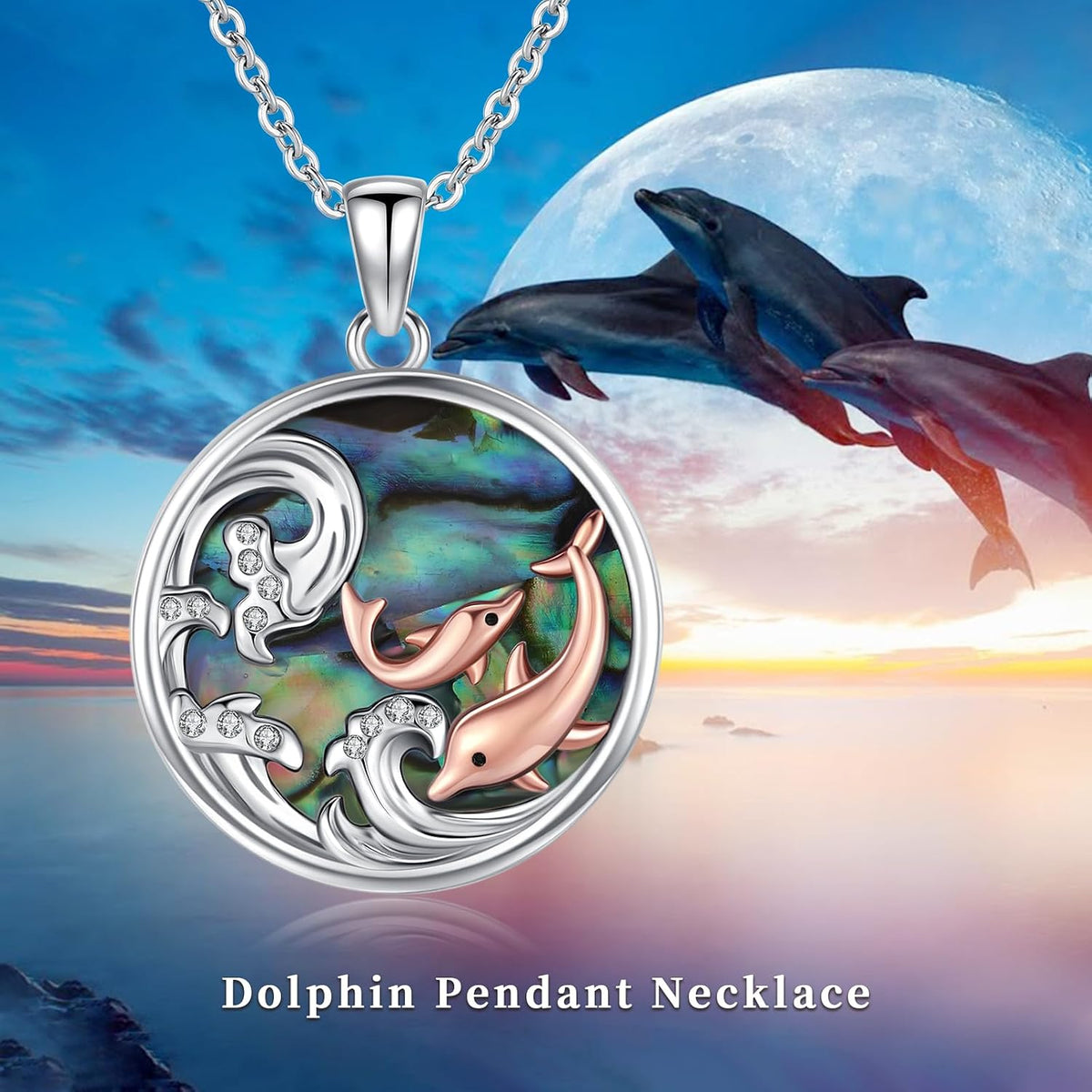 Ocean Necklace 925 Sterling Silver Wave Pendant Necklace Ocean Jewelry Beach Gifts for Women Friends Mom