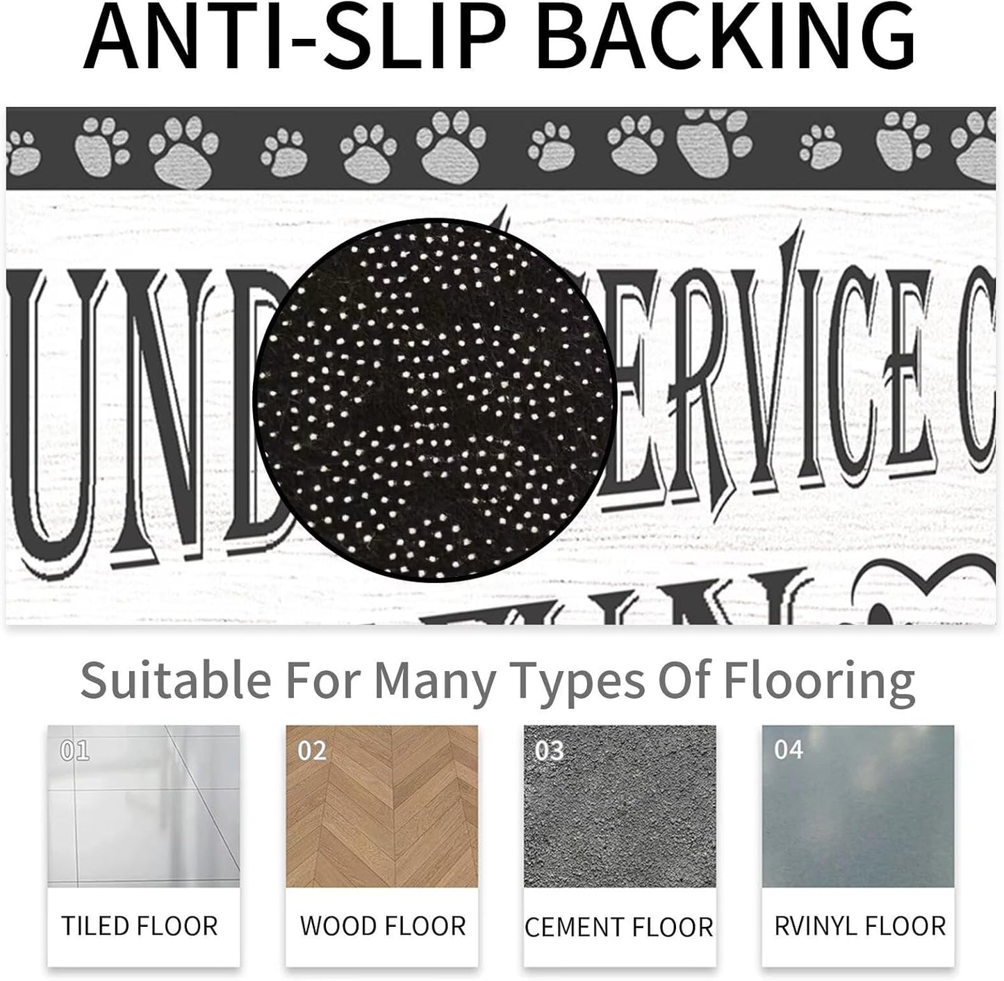 Dog Paw Laundry Room Rug Runner 20"x47" Gray, Non Slip Rubber Backing, Machine Washable Floor Mat for Laundry, Bathroom, Entryway, Mudroom