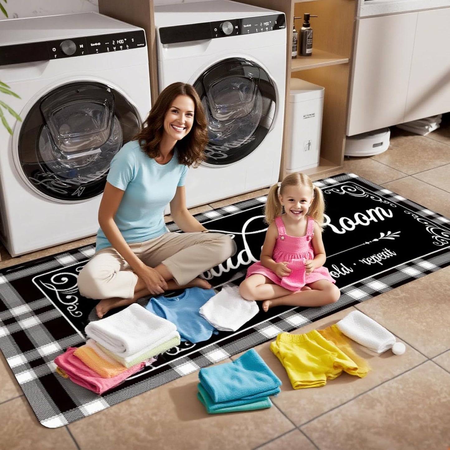 Non-Slip Laundry Room Rug Runner 17.3"x47.2" Washable Navy Buffalo Plaid - Bathroom Mudroom Kitchen Mat for Farmhouse Entryway Decor