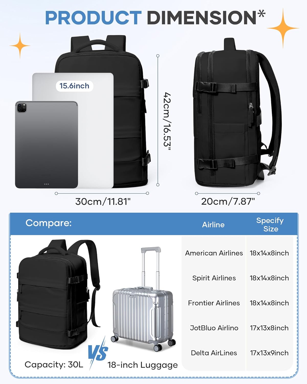 coofay Travel Backpack For Women Men Airline Approved Carry On Backpack Flight Approved Waterproof Sports Luggage Backpack Casual Daypack Small Hiking Backpacks Black Backpacks