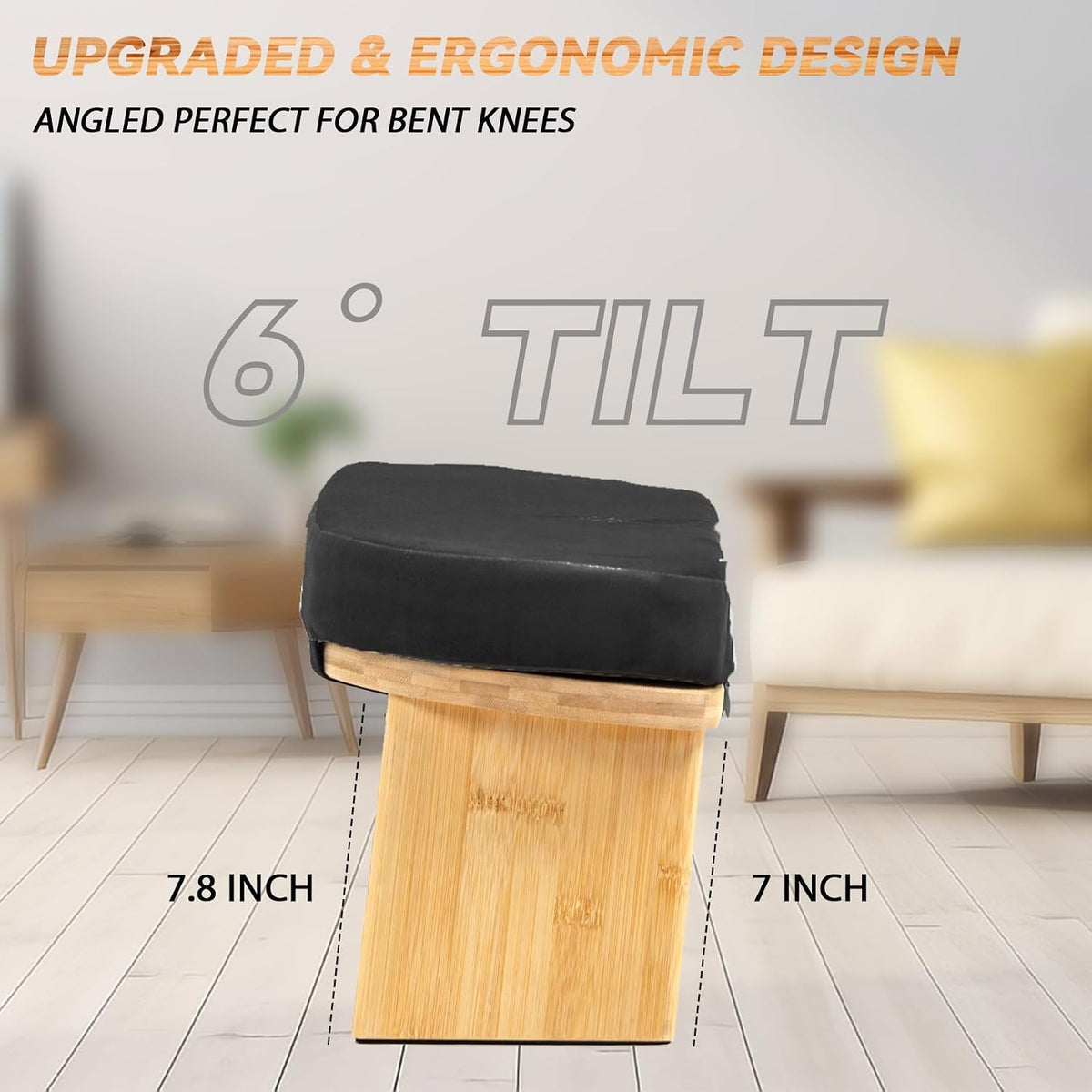 Bamboo Meditation Bench, Foldable Prayer Stool (Black)