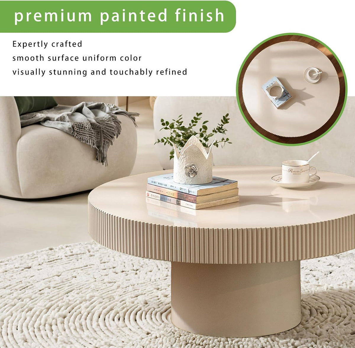 Modern Round Coffee Table for Living Room (Ivory White Thin)