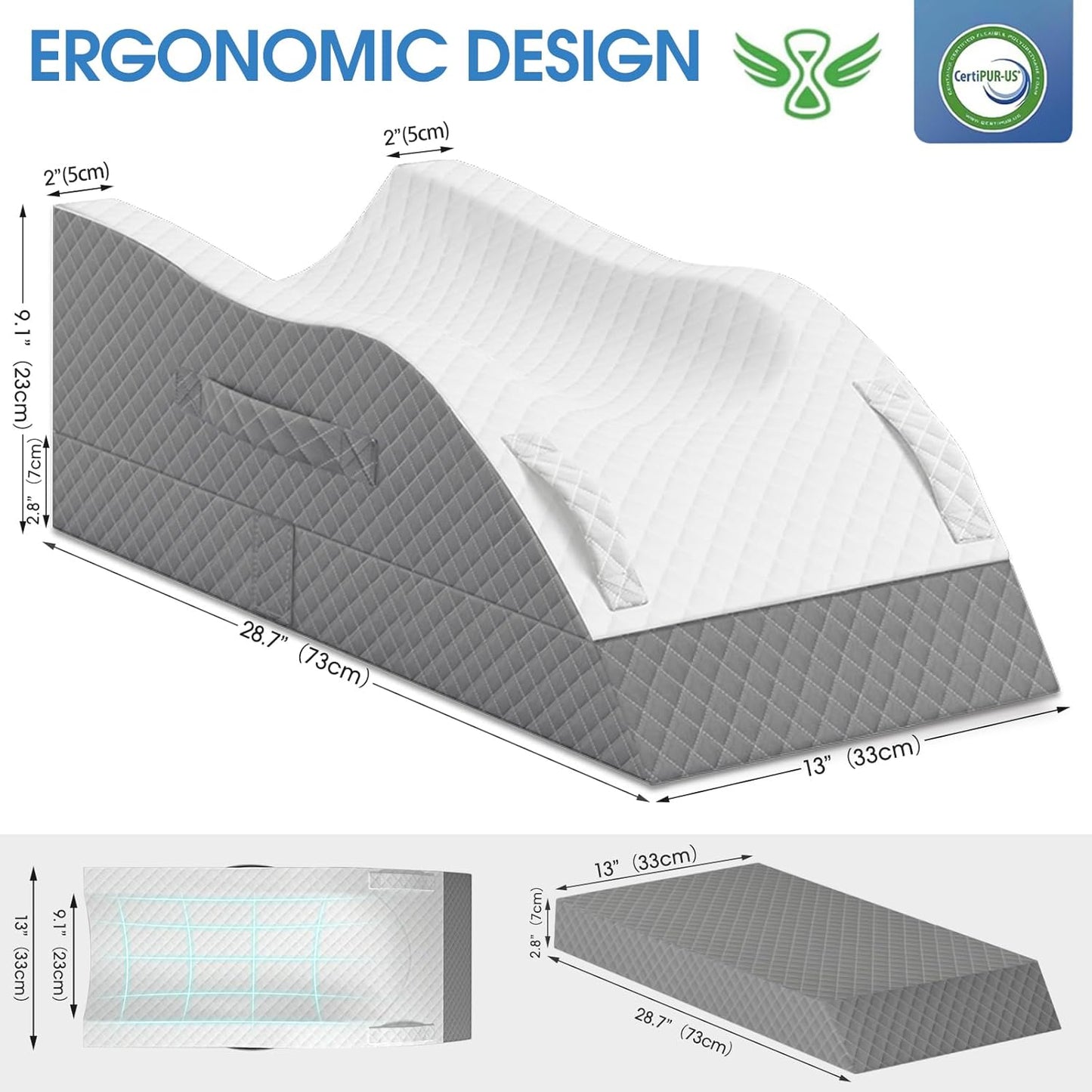 TranquilRelax Elevation Pillows for Leg After Surgery, Memory Foam Adjustable Wedge Pillow for Injury or Rest, Ankle Pillow for Sleeping Blood Circulation, Grey/Single Leg