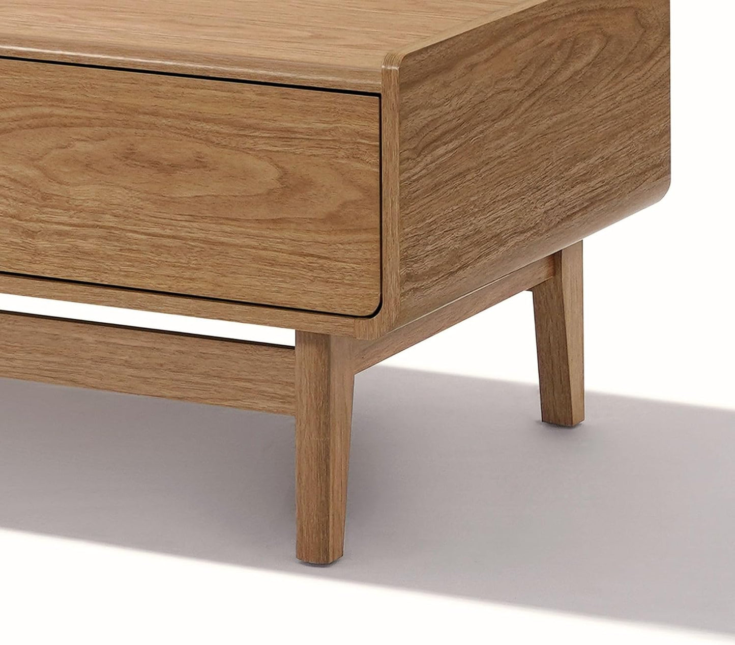 LuxenHome 47" Coffee Table with Storage, Oak Center Table for Living Room | Summer Oak Mid-Century Design, Round Edge Space-Saving Rectangular Top, Tapered Legs, Versatile Home Office Use