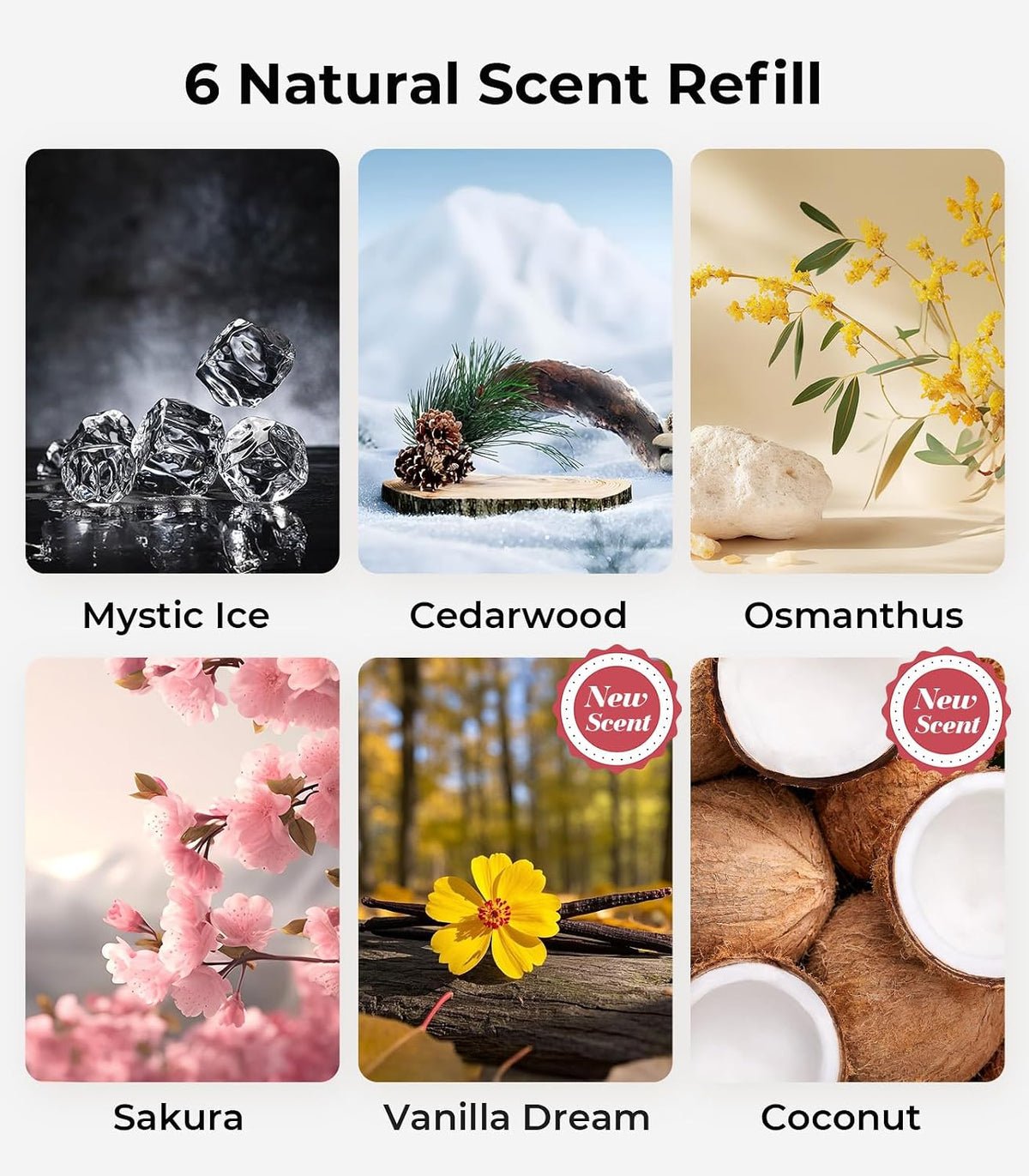 Hitolza Smart Car Air Fresheners, Ambient Light & Mist Fragrance, Auto On/Off Car Air Freshener Diffuser, Adjustable Intensity, Lasts 6 Months, Built-in Battery, Premium Scents Refill X2 - Cedarwood