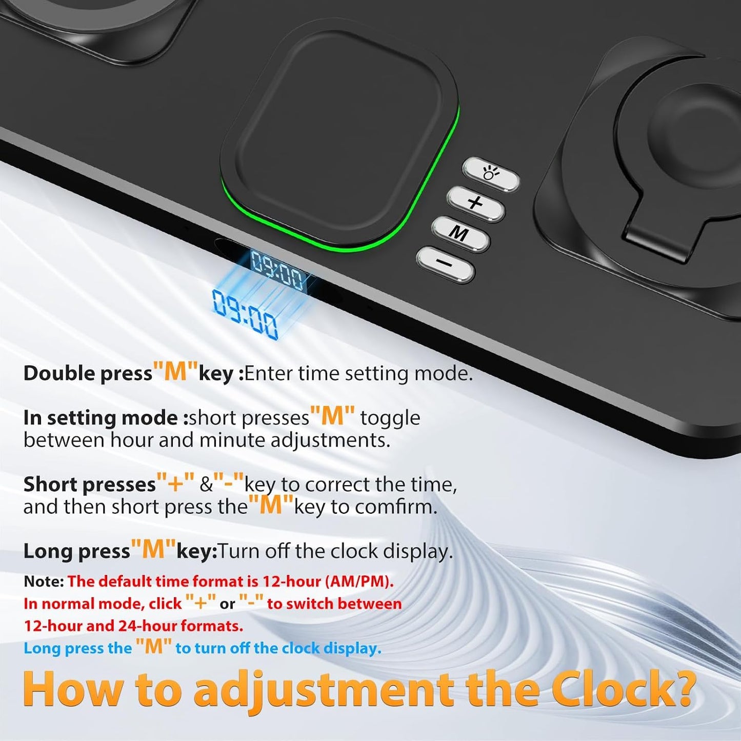 Wireless Charging Station for Apple Devices, Only for Apple Watch Charging | Included Type-C Cable for Tablet Charging, Foldable Wireless Charging Station, 7 Cycling Ambient Lights, Time Clock Display