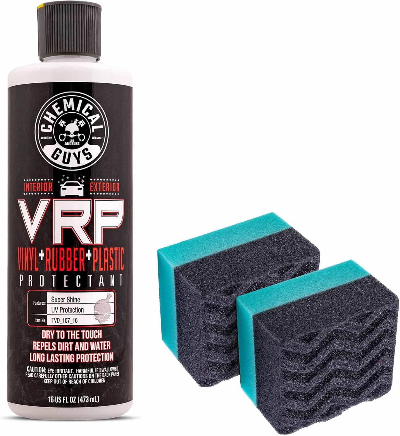 Chemical Guys VRP Protectant & WonderWave Applicators Kit - 16 oz Vinyl, Rubber, and Plastic Dressing with Foam Applicators - Restores Your Car's Interior & Exterior Surfaces