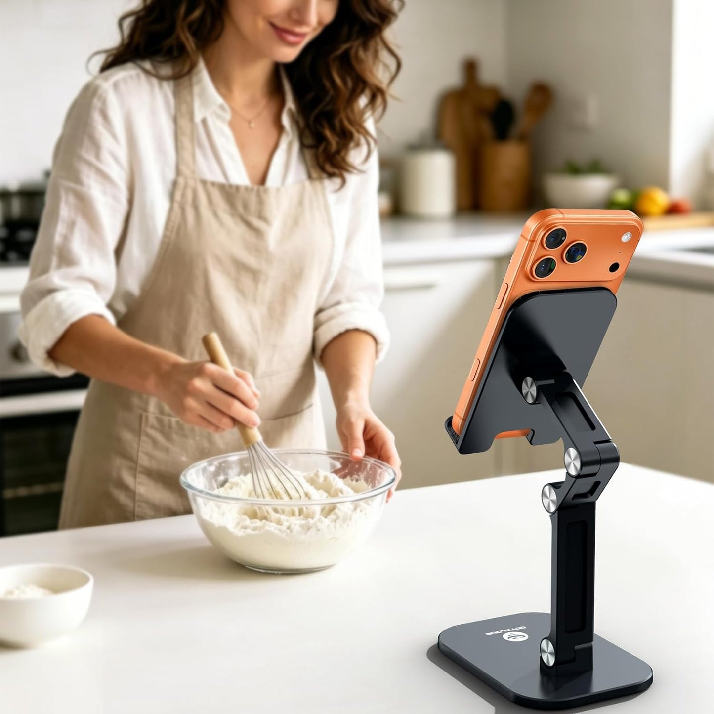 OCYCLONE Phone Stand, Foldable Cell Phone Stand Holder for Desk Office Accessories Adjustable Height and Angle iPhone Stand Compatible with 4"-13" Phones iPad Tablet - Black